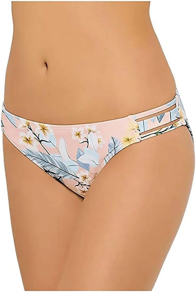 Hula Honey Women's Strappy Hipster Swim Bottom Floral Pink L-1