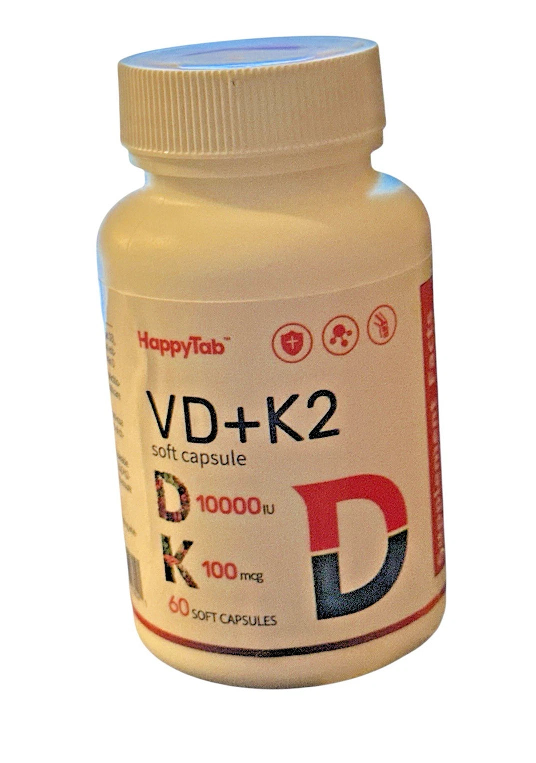 2 X HappyTab VD + K2 Soft Capsule Vitamin D3 10,000 IU + K2 MK7 100 mcg, 120 Ct