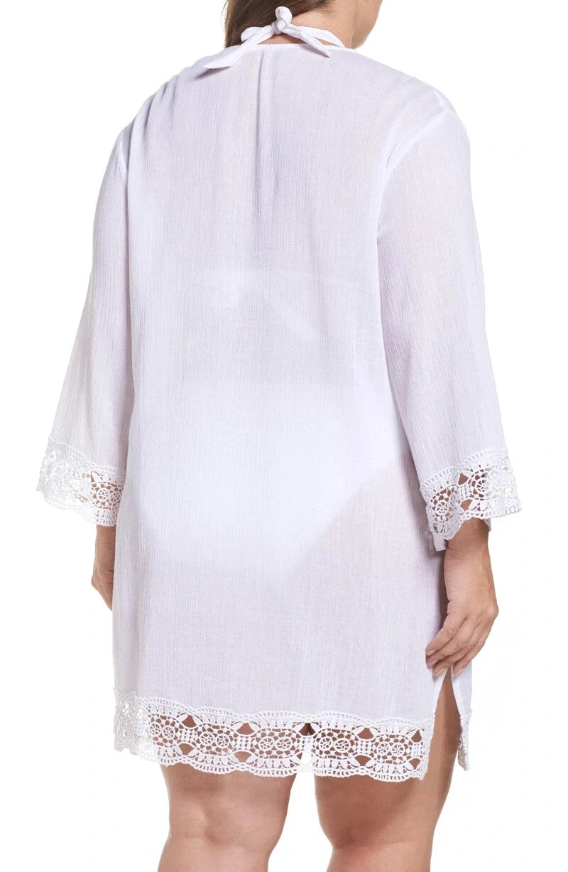 La Blanca Women's Island Fare V-Neck Tunic Cover Up Swimwear, White, 1X-4