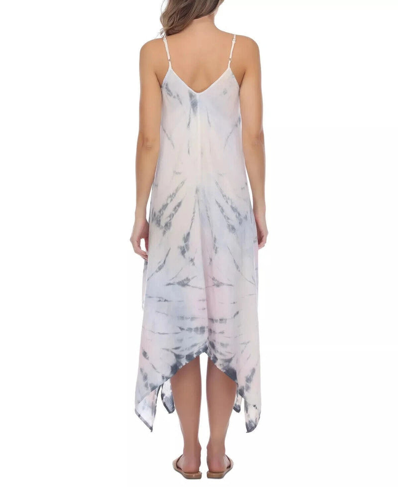 Raviya Womens Handkerchief Hem Sleeveless Tie Dye Cover Up Dress, MULTI, M-2