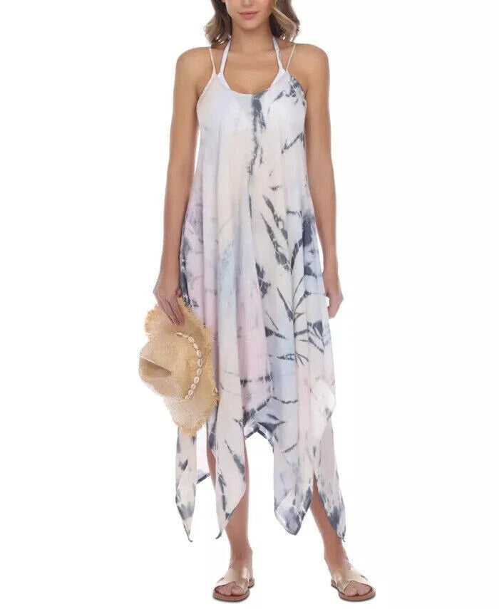 Raviya Womens Handkerchief Hem Sleeveless Tie Dye Cover Up Dress, MULTI, M-1