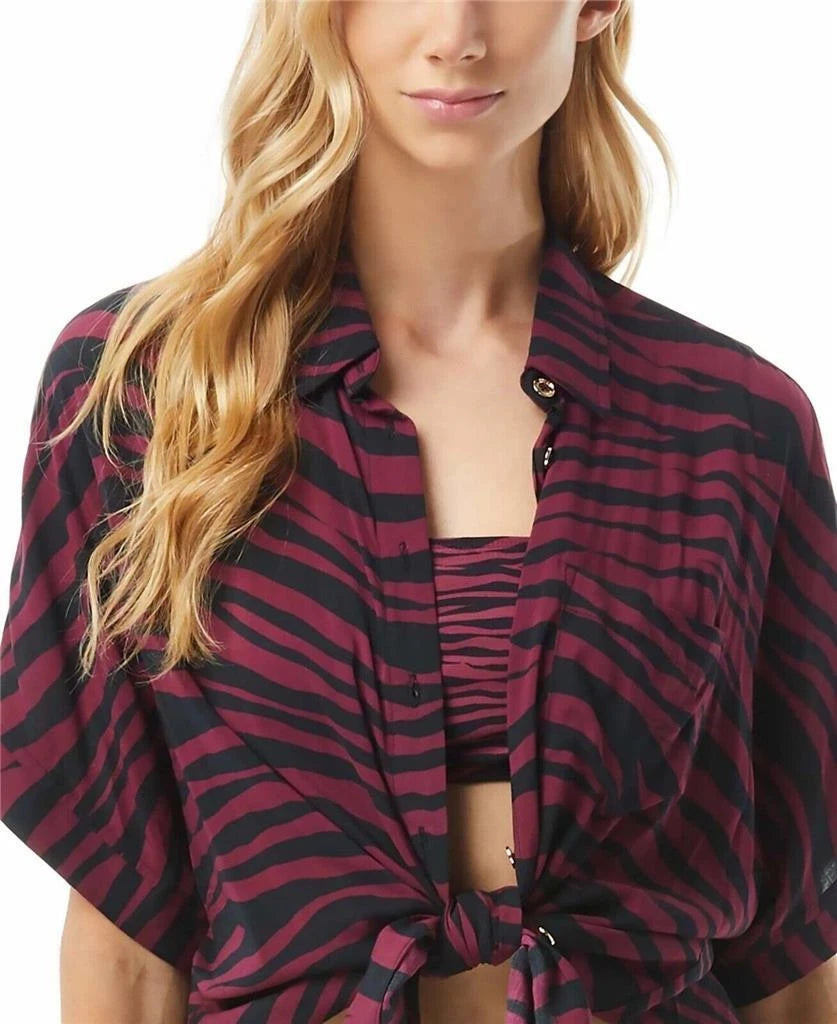 Michael Kors Women's Animal-Print Cover-Up Shirt, RUBY, M-1