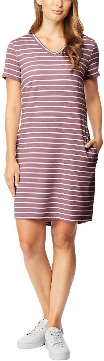 32 DEGREES Cool Women's Relaxed Fit Pullover Dress, Ballerina Pink Stripe, S-1