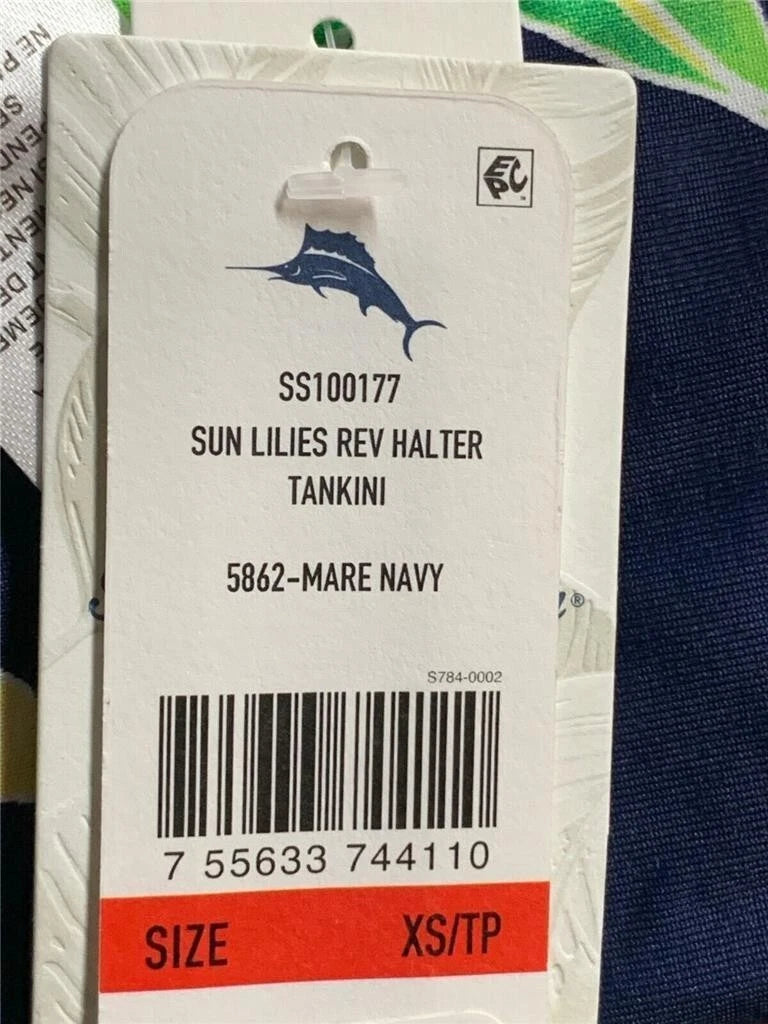 Tommy Bahama Womens Sunlillies Reversible Halter Tankini Top, MARE NAVY, XS-4