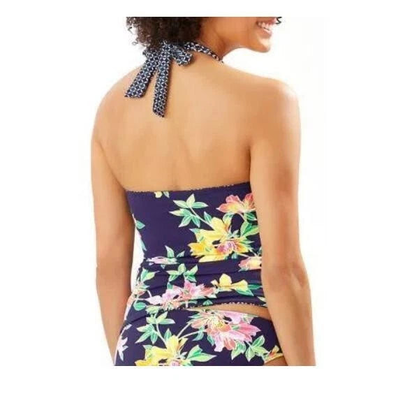 Tommy Bahama Womens Sunlillies Reversible Halter Tankini Top, MARE NAVY, XS-3