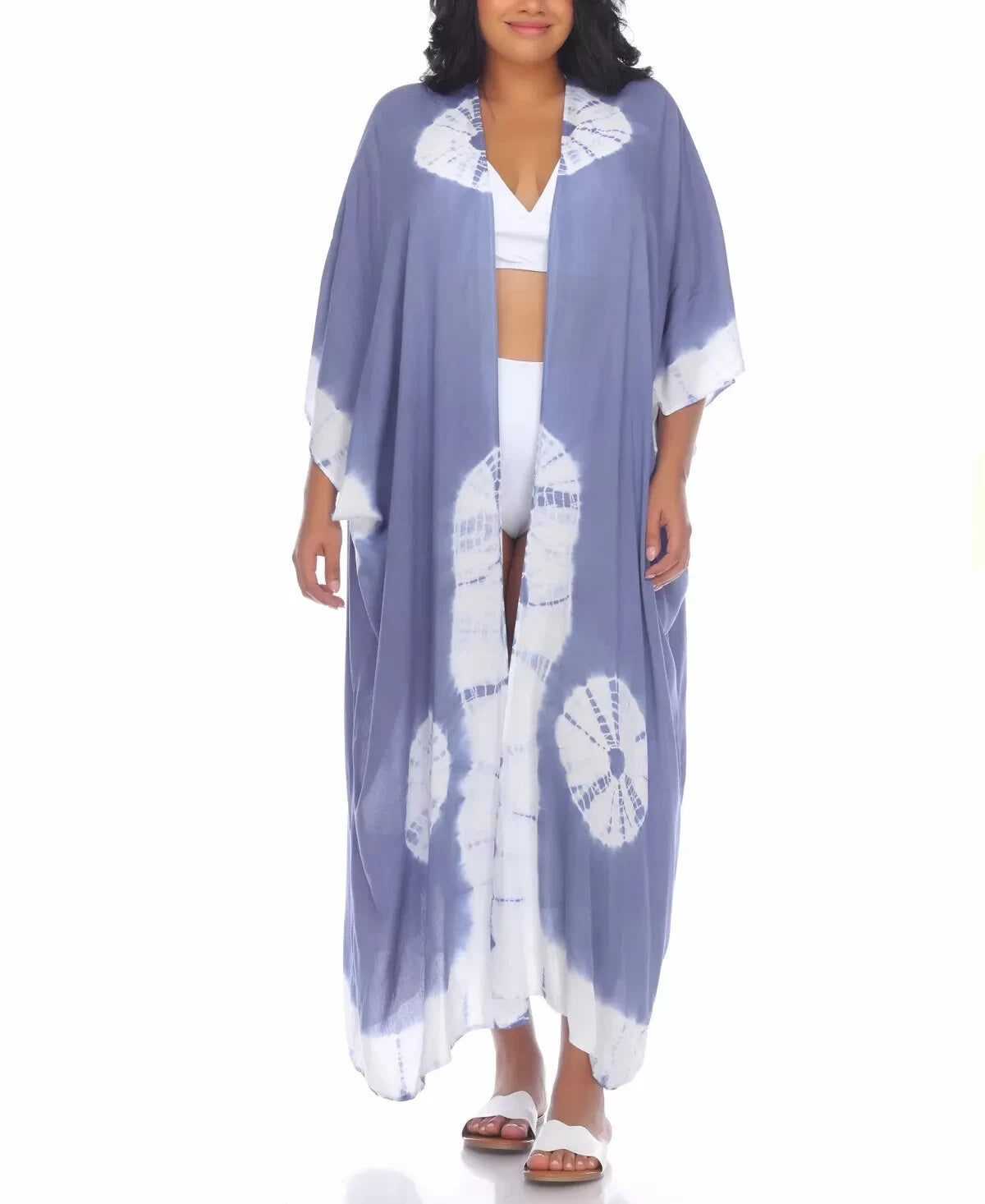 RAVIYA Women's Tie-Dye Kimono Maxi Cover-Up, AZURE TD, L/XL-1