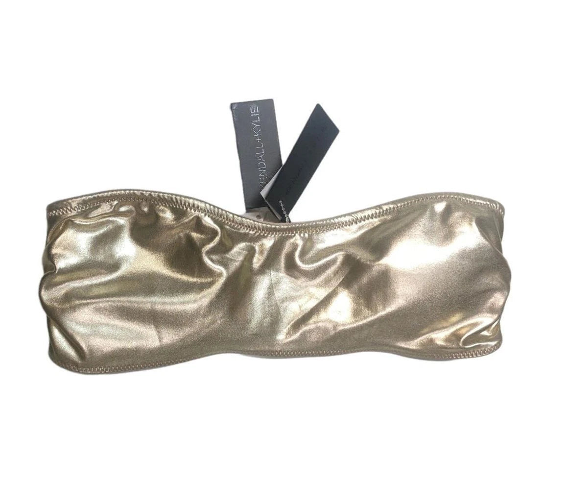 Kendall + Kylie Ladies Bandeau Swimsuit Top, Light Foil Gold, S-1