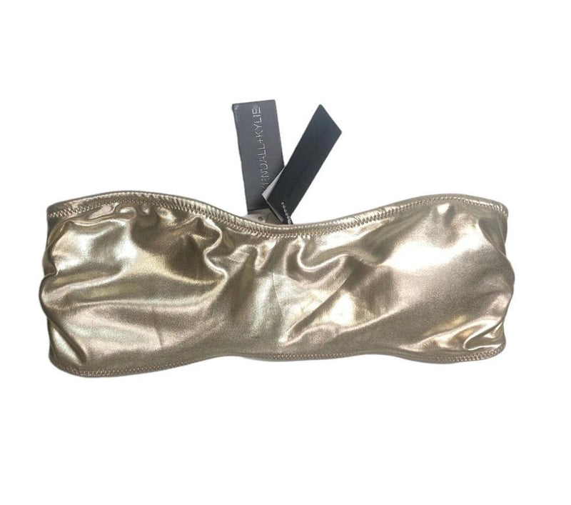 Kendall + Kylie Ladies Bandeau Swimsuit Top, Light Foil Gold, S-1