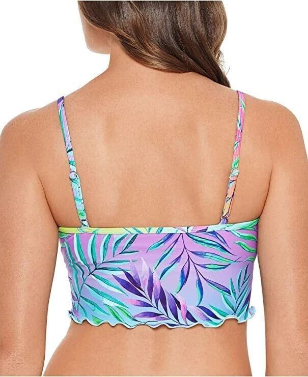 SALT + COVE Women's Stretch Ruffled Hem Deep V Neck Swimsuit Top, Green, XS-2