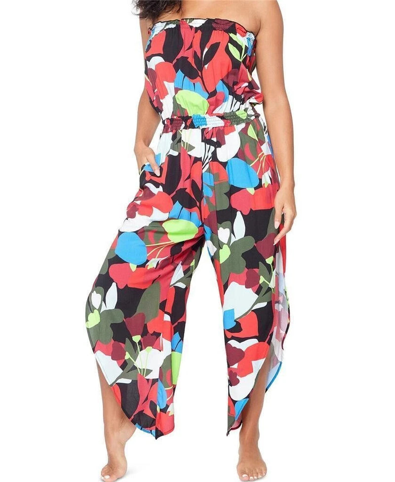 Bar III Printed Jumpsuit Swimsuit Cover Up, Multi, Size Small-1
