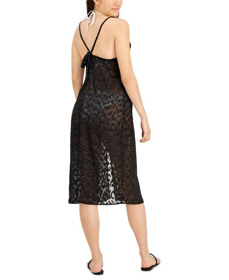 MIKEN Women's Textured Slit Dress Deep V Neck Metallic Swimsuit Cover Up L-2