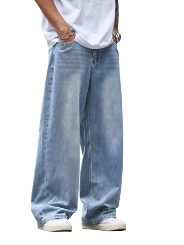 Mens Wide Leg Baggy Jeans Y2k Casual Fashion Loose Denim Pants Work Office Streetwear-22