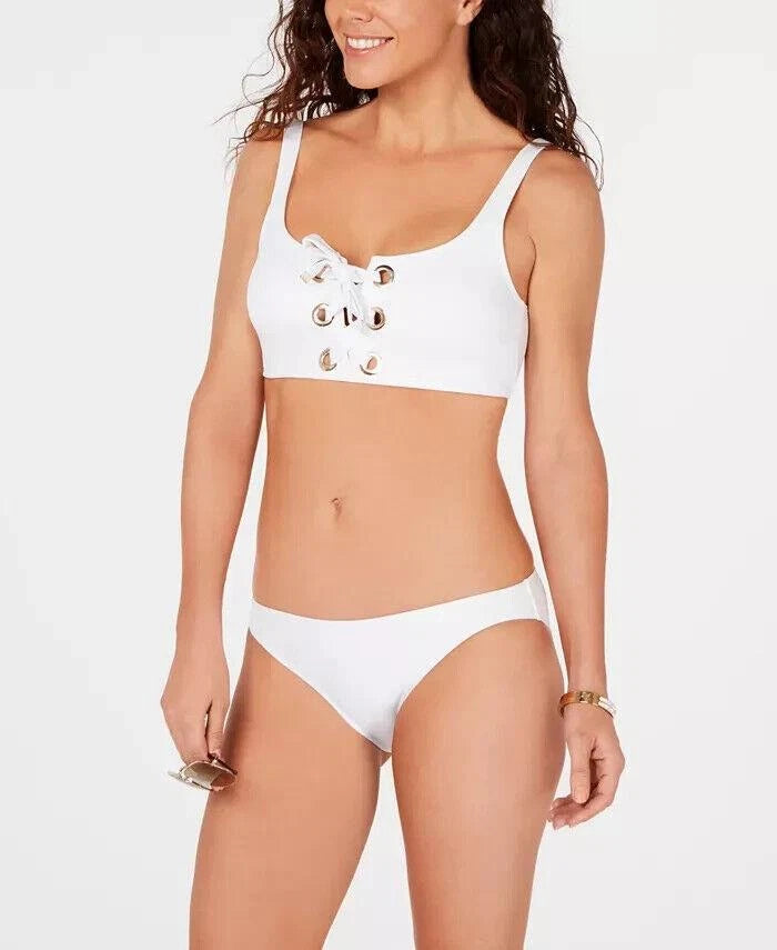 Michael Michael Kors Women's Sea Solids Lace Up Classic Bikini Top White Size XS-1