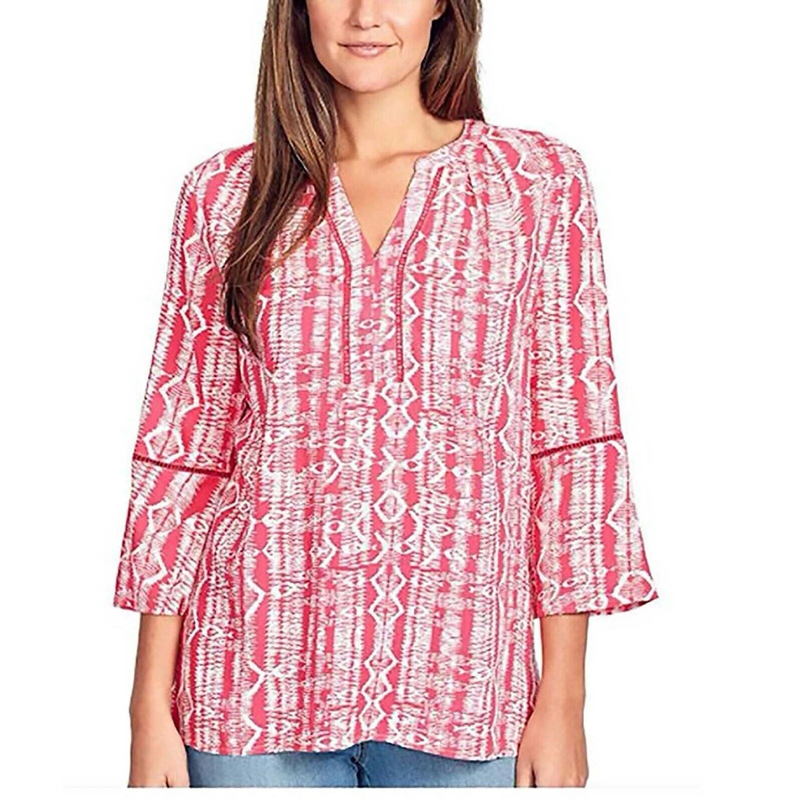 Gloria Vanderbilt Women's Nova Flutter Sleeve Blouse, WEAVING AZALEA, S