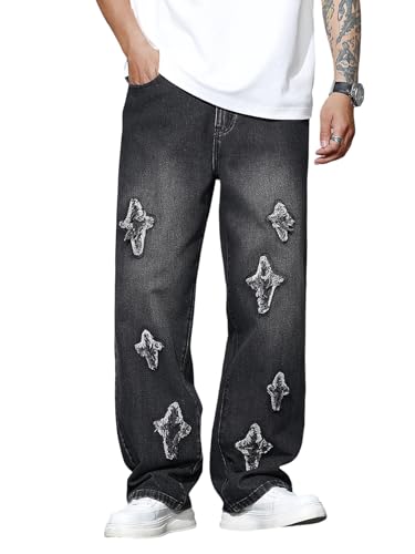 Mens Wide Leg Baggy Jeans Y2k Casual Fashion Loose Denim Pants Work Office Streetwear