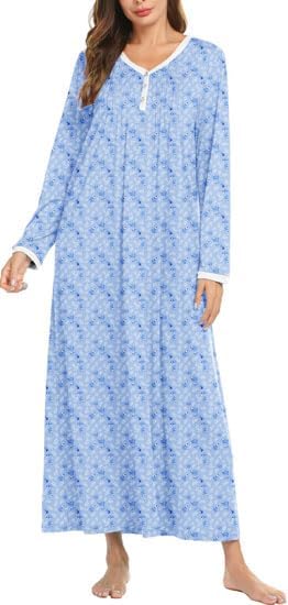 Ekouaer Women's Long Sleeve Nightgown Full Length Sleepwear Long Sleepshirts Henley Sleep Dress S-4XL-74