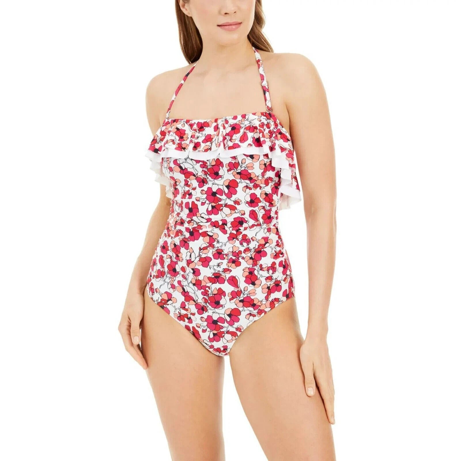 Tommy Hilfiger Women's Ruffled Bandeau One Piece Swimsuit 14