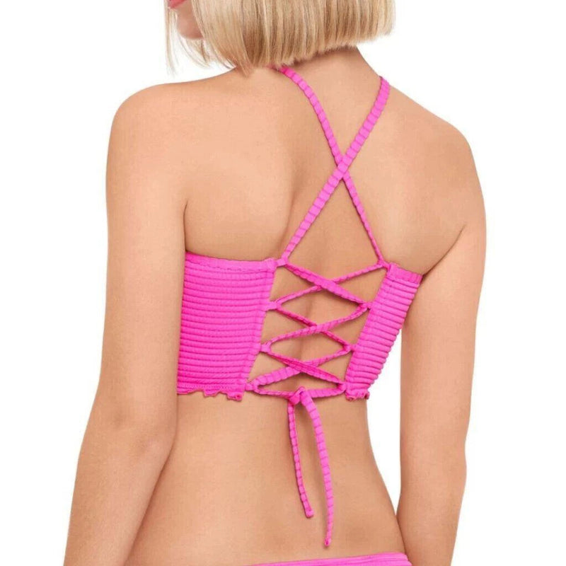 Salt + Cove Womens Textured Smocked Bikini Top, AZALEA PINK, L-3