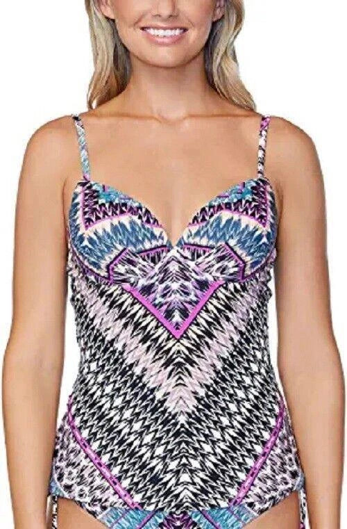 Raisins Juniors' Printed Underwire Tankini Top Women's Swimsuit Black Multi M-1