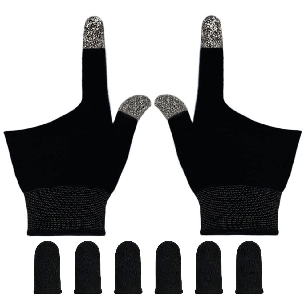 Gaming Gloves for Sweaty Hands - Rakizbe High-Sensitive Anti-Sweat Breathable Seamless Touch Screen Gloves with Thumb Finger Sleeves for iPad/Mobile Game Controller