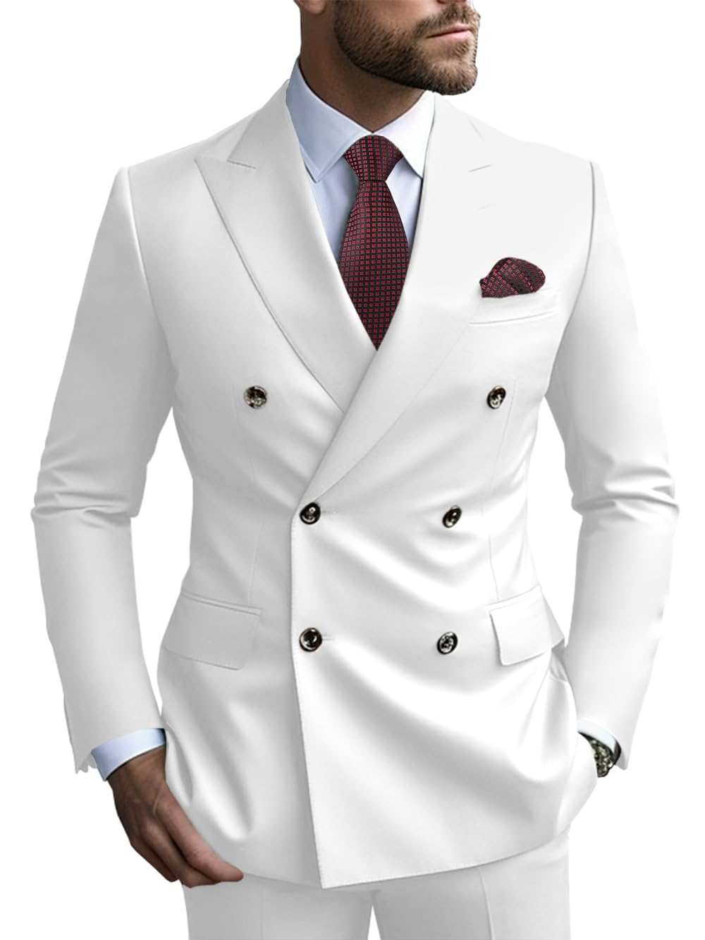 2 Piece Double Breasted Men Suit Slim Fit Mens Double Breasted Blazer Pants Sets Wedding Suit Prom Suits-97