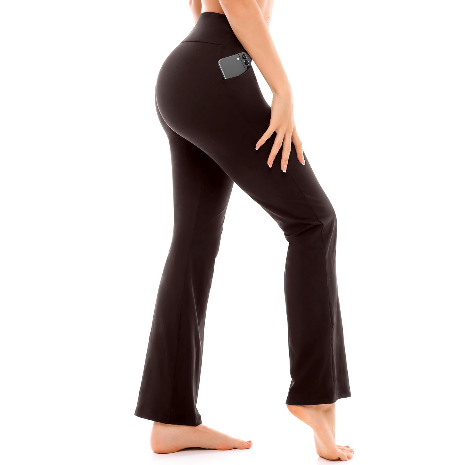 Walifrey Flare Leggings with Pocket for Women,High Waisted Opaque Flare Pants for Yoga Workout