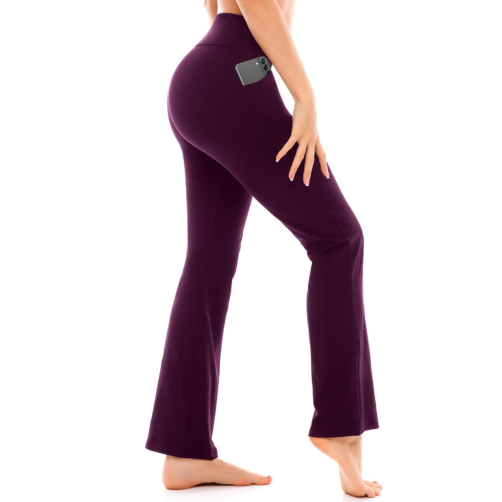 Walifrey Flare Leggings with Pocket for Women,High Waisted Opaque Flare Pants for Yoga Workout