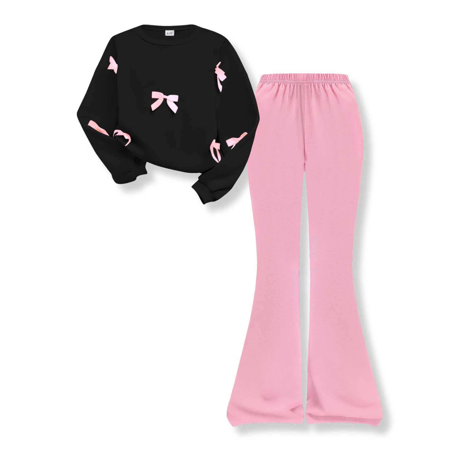 Voxikidio Girls 2 Piece Outfits Long Sleeve Butterfly Sweatshirt & Flared Pants Fall Clothing Set Size 7-12 Years-27