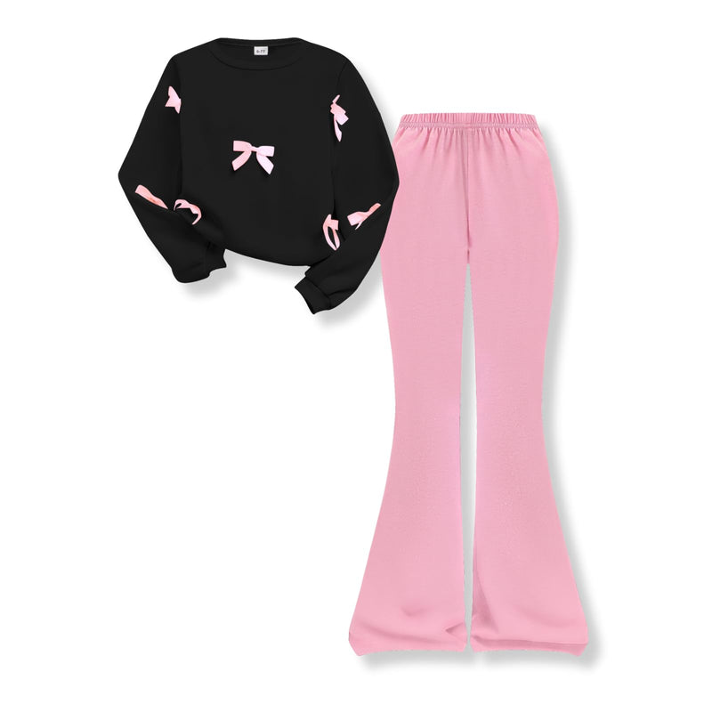 Voxikidio Girls 2 Piece Outfits Long Sleeve Butterfly Sweatshirt & Flared Pants Fall Clothing Set Size 7-12 Years-27
