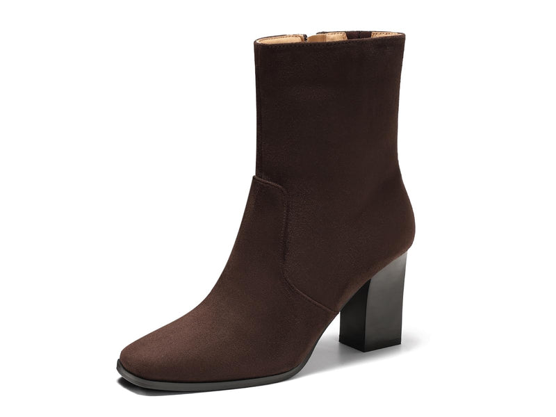 Coutgo Womens Chunky Block Heel Ankle Boots Square Toe Side Zipper Booties Faux Suede Fall Dress Shoes-26