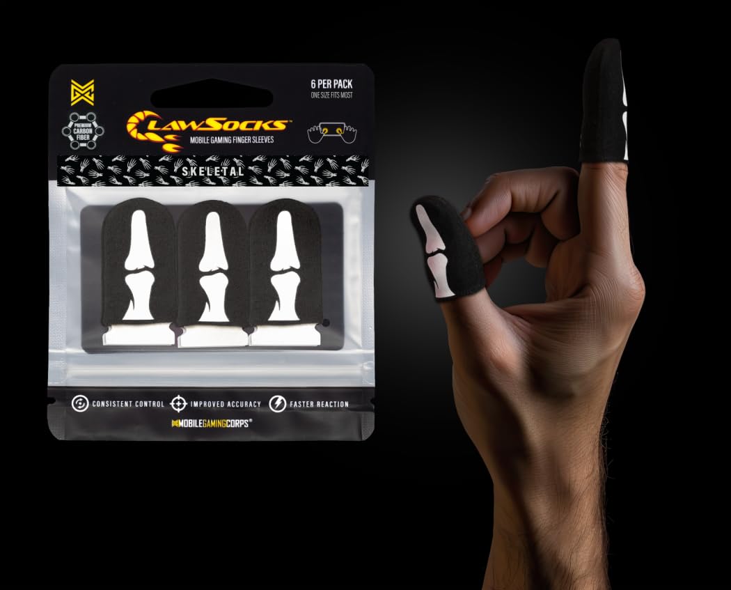 MGC ClawSocks 6 Pack Carbon, Gamer Finger & Thumb Sleeves, Mobile Gaming Stabilizer & Compression Support Black