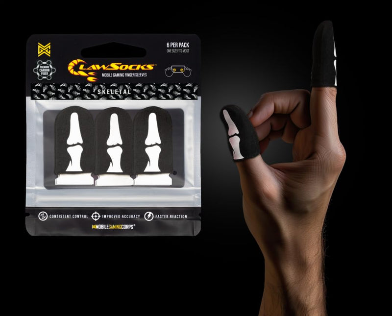MGC ClawSocks 6 Pack Carbon, Gamer Finger & Thumb Sleeves, Mobile Gaming Stabilizer & Compression Support Black
