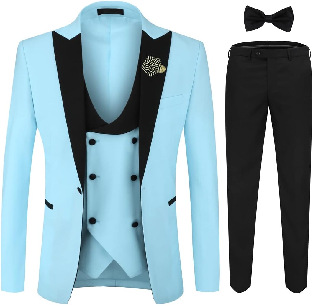 YFFUSHI Men's 3 Piece Suit Slim Fit One Button Prom Suits Set Blazer Vest Trousers-17