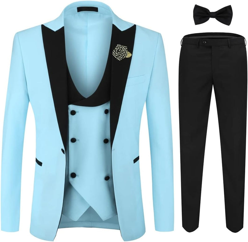 YFFUSHI Men's 3 Piece Suit Slim Fit One Button Prom Suits Set Blazer Vest Trousers-17