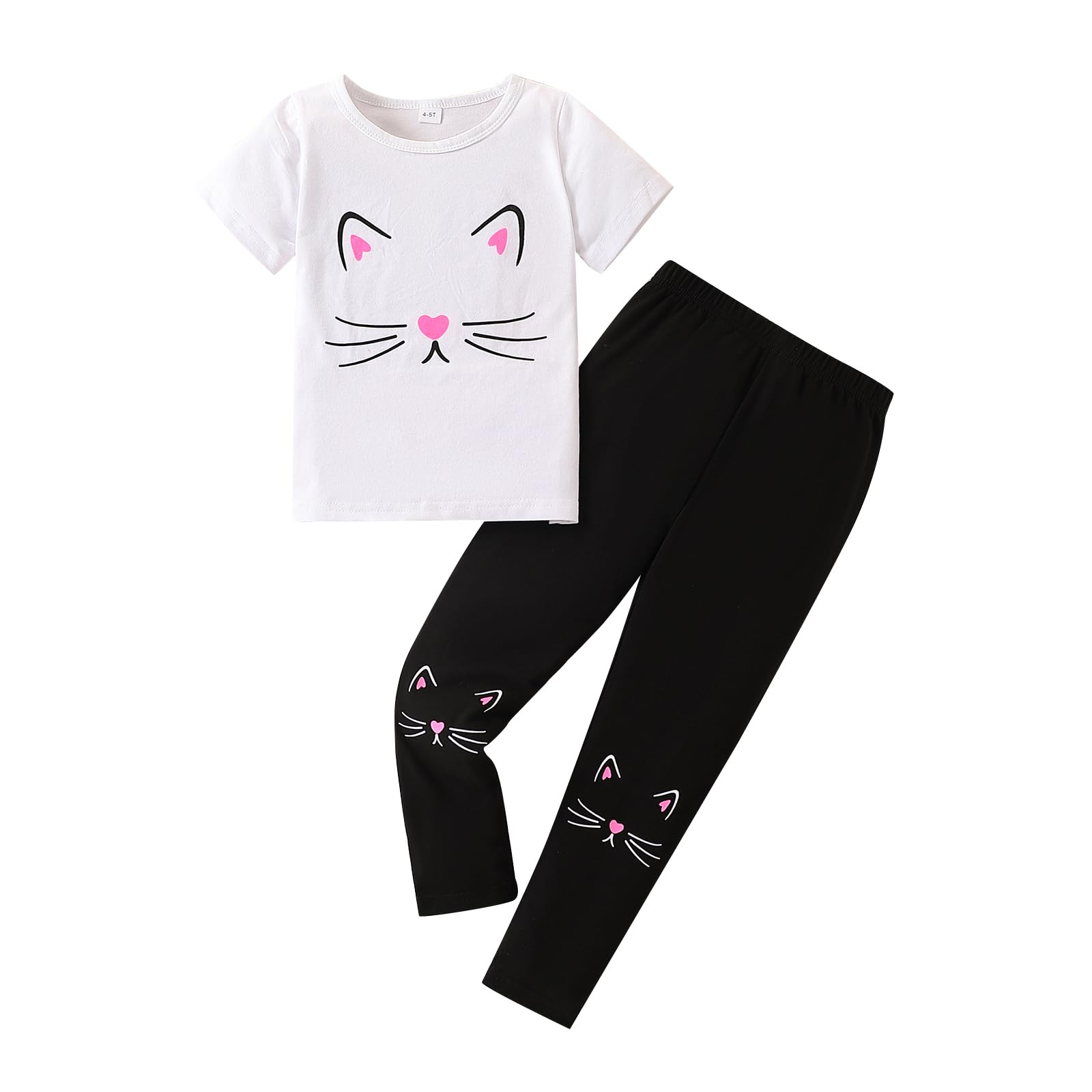 4-8T Toddler Girl Clothes Cat face print Short Sleeve Top+Pants Outfits Girl Spring and summer 2-Piece Set