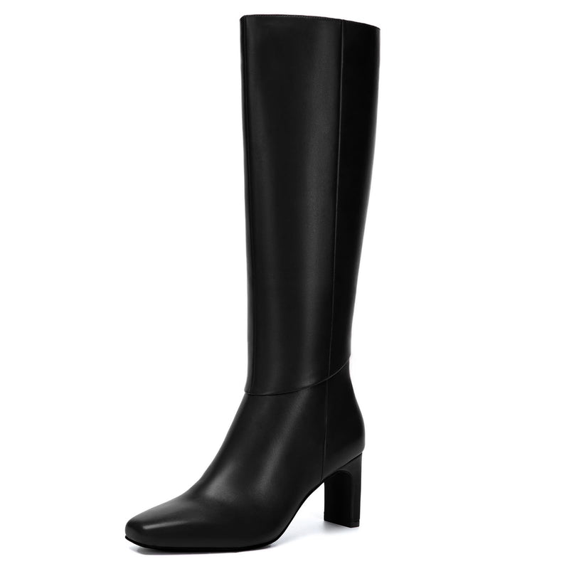 Athlefit Knee High Boots for Women Square Toe Chunky Heeled Tall Boots with Side Zipper-28