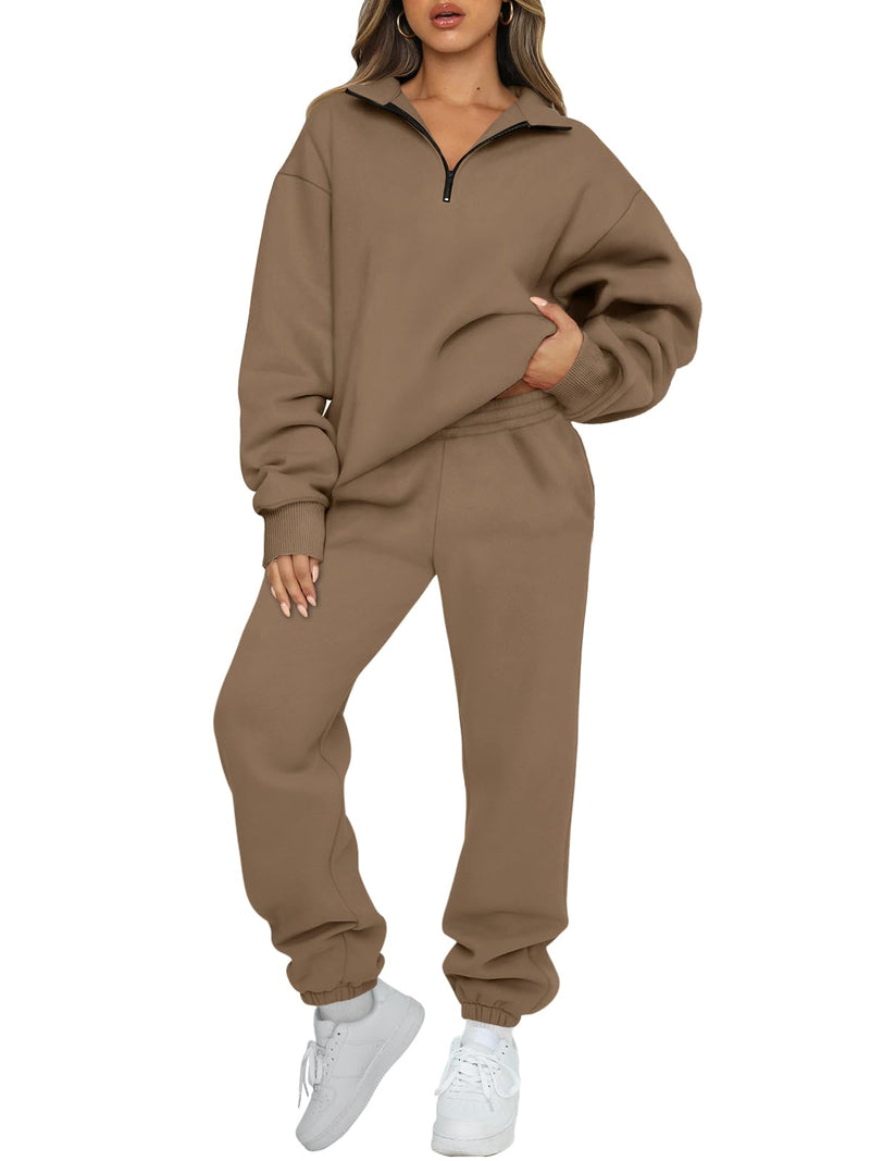 AUTOMET Women's Sweatsuits 2 Piece Outfits Lounge Sets Long Sleeve Half Zip Pullover and Baggy Sweatpants with Pockets-33