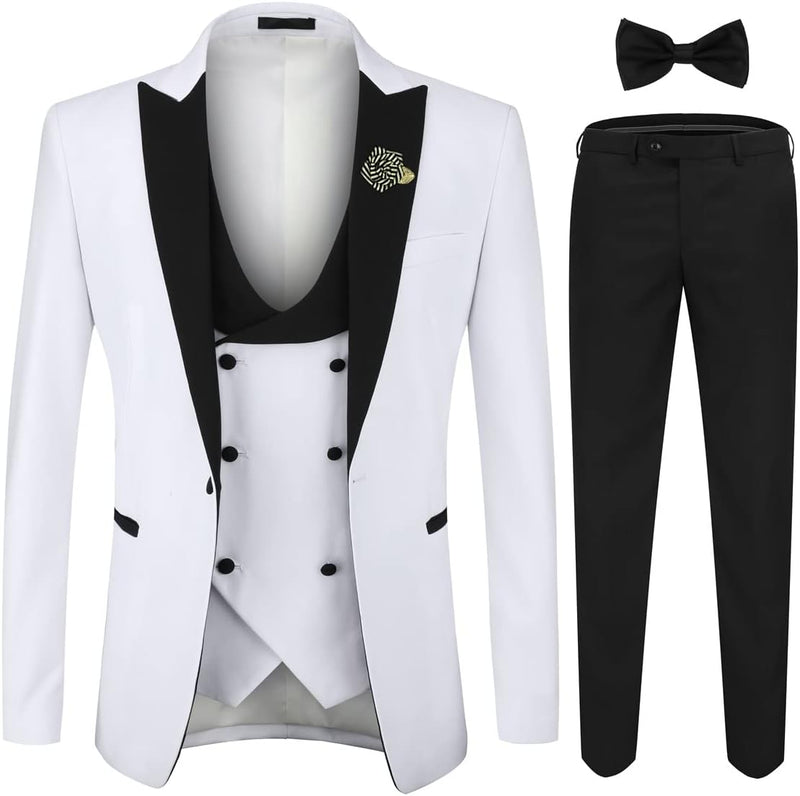 YFFUSHI Men's 3 Piece Suit Slim Fit One Button Prom Suits Set Blazer Vest Trousers-53