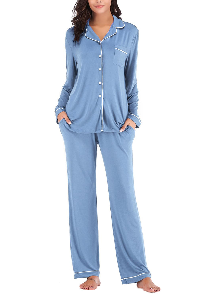Aamikast Women's Pajama Sets Long Sleeve Button Down Sleepwear Nightwear Soft Pjs Lounge Sets-98