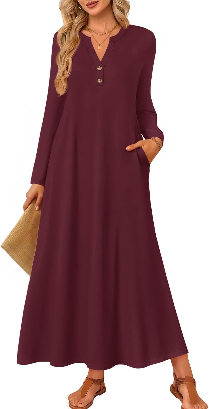 ZESICA Fall Long Sleeve Comfortable Loose Maxi Dresses for Women 2026 Elegant Classy Winter Wedding Guest Dress-13