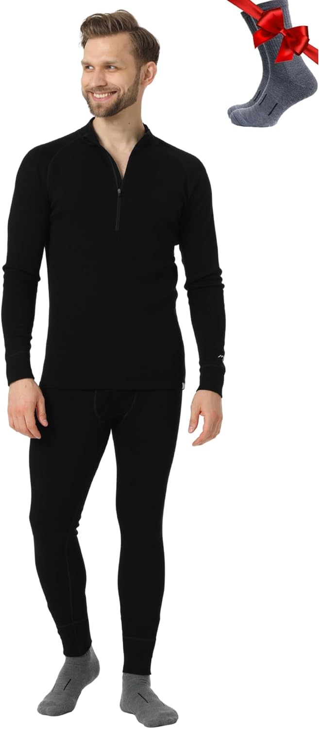 Merino.tech Merino Wool Base Layer Mens Set - Heavyweight, Midweight, Lite Merino Wool Thermal Underwear For Men Top, Bottom-90