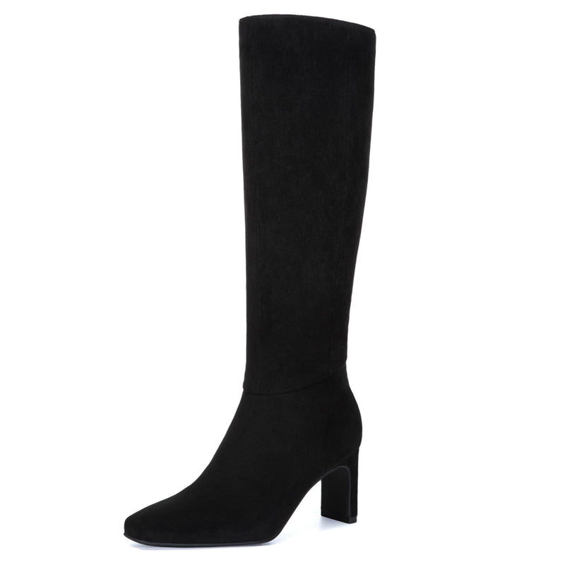 Athlefit Knee High Boots for Women Square Toe Chunky Heeled Tall Boots with Side Zipper-17