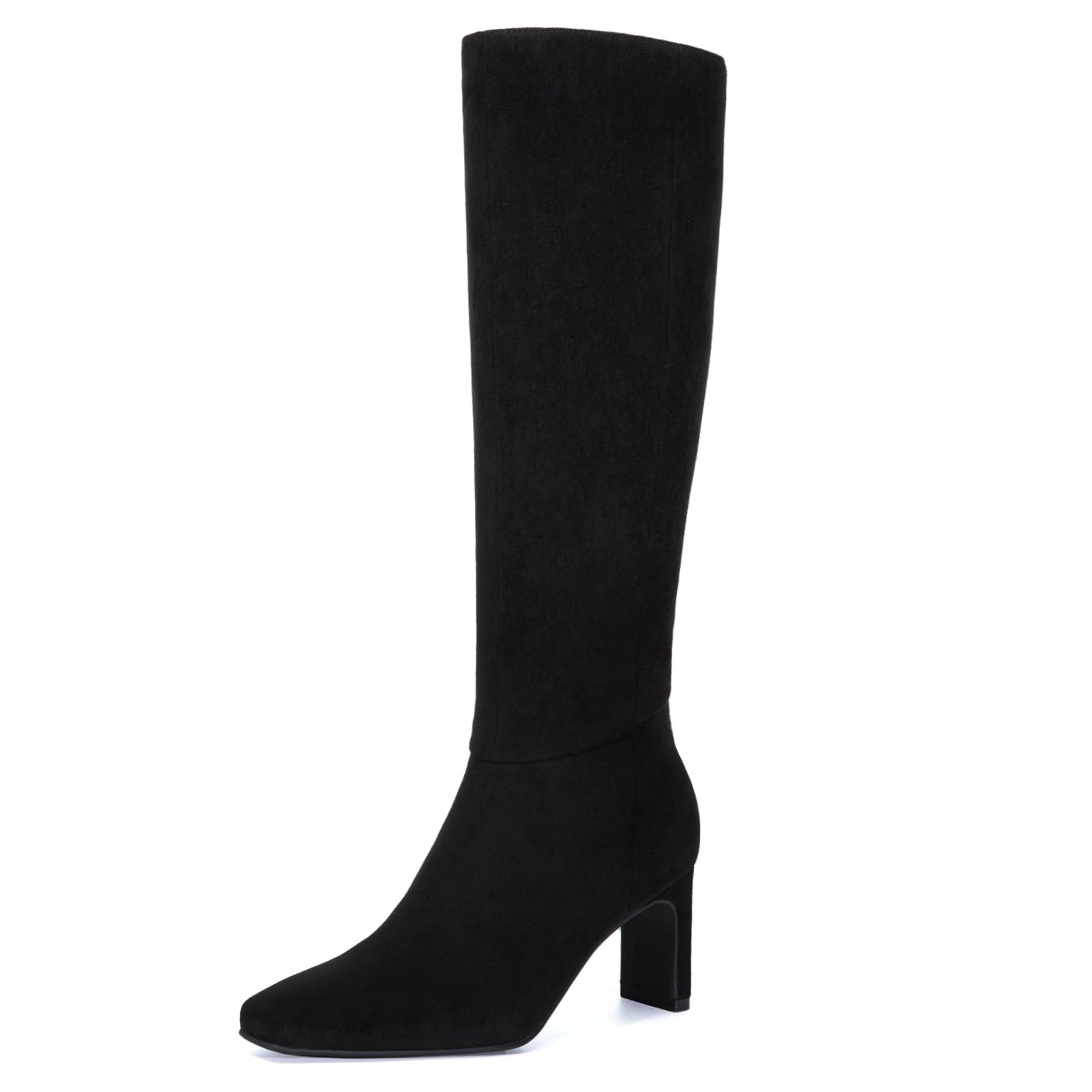 Athlefit Knee High Boots for Women Square Toe Chunky Heeled Tall Boots with Side Zipper-11
