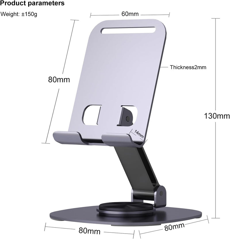 360°Rotating Phone Holder for Desk, Portable & Foldable Cell Phone Stand for Office & Kitchen, Adjustable Tablet Stand for All Mobile Phones, iPhone, iPad, Nintendo Switch (Metal Purple)