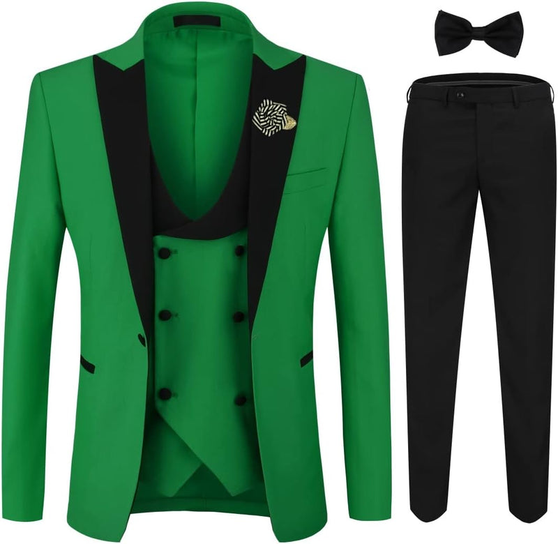 YFFUSHI Men's 3 Piece Suit Slim Fit One Button Prom Suits Set Blazer Vest Trousers-51
