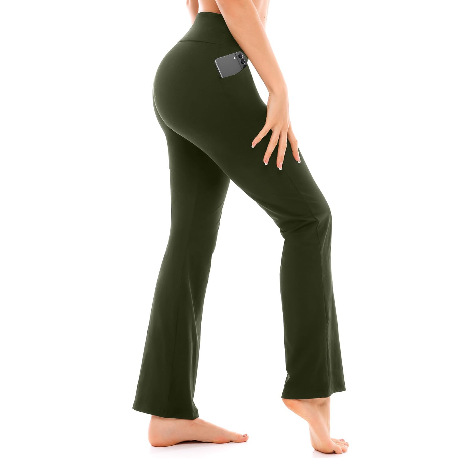 Walifrey Flare Leggings with Pocket for Women,High Waisted Opaque Flare Pants for Yoga Workout