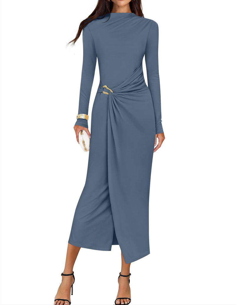 ZESICA Women's 2026 Fall Long Sleeve Bodycon Dress Mock Neck Wedding Guest Cocktail Party Long Midi Dresses-42