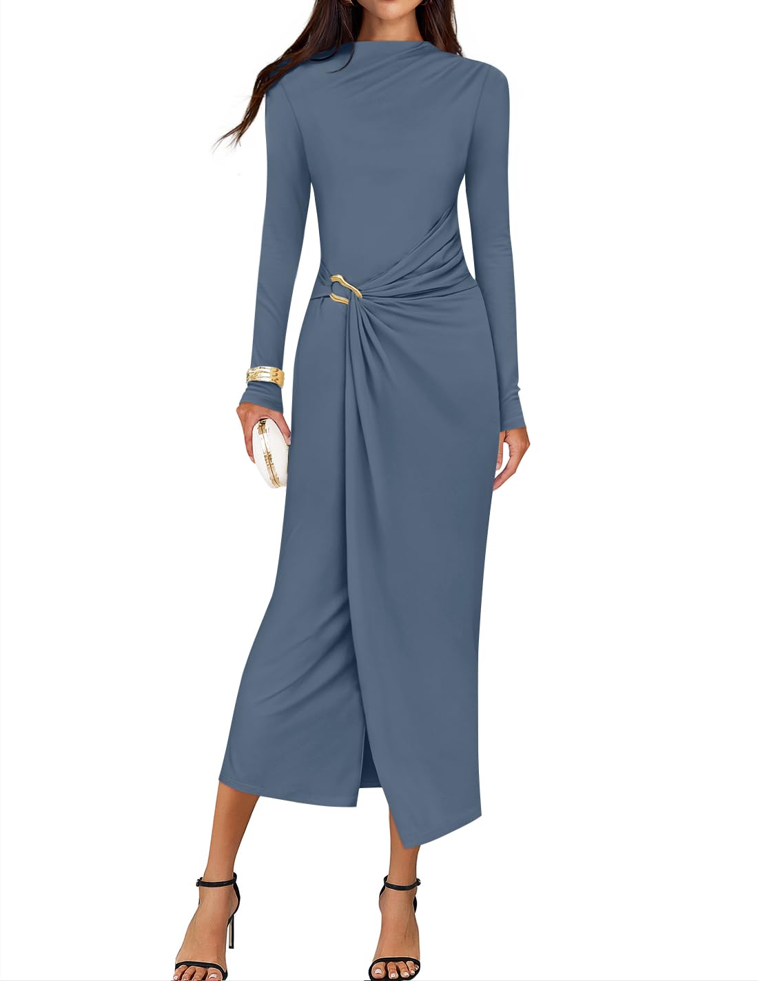 ZESICA Women's 2026 Fall Long Sleeve Bodycon Dress Mock Neck Wedding Guest Cocktail Party Long Midi Dresses-61