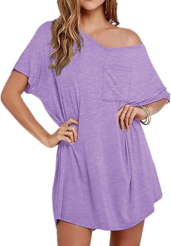 Ekouaer Womens Tshirt Nightgown Cotton V Neck Sleepshirts Comfy Casual Nightshirt for Women-3