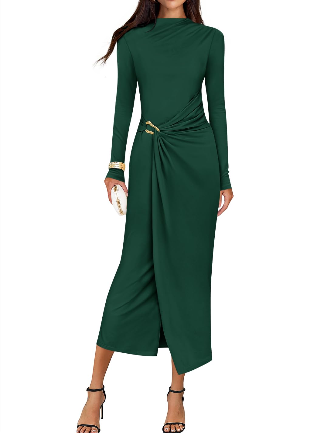 ZESICA Women's 2026 Fall Long Sleeve Bodycon Dress Mock Neck Wedding Guest Cocktail Party Long Midi Dresses